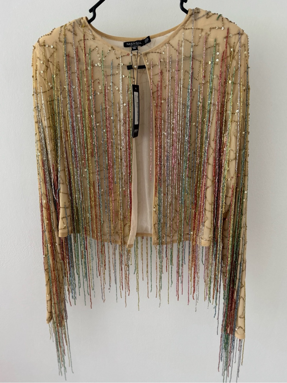 Nasty Gal Nude Beaded Fringe Mesh Jacket